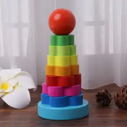 Детские развивающие деревянные игрушки укладки гнездо обучения складывается Башня Rainbow модель Игрушечные лошадки зданий