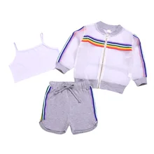 3pcs Baby Girl Summer Clothes Rainbow Sun Protection Jacket Shirt With Tank Top For Girls Shorts Girls Clothing Sets 3pcs Baby Girl Summer Clothes Rainbow Sun Protection Jacket Shirt With Tank Top For Girls Shorts Girls Clothing Sets