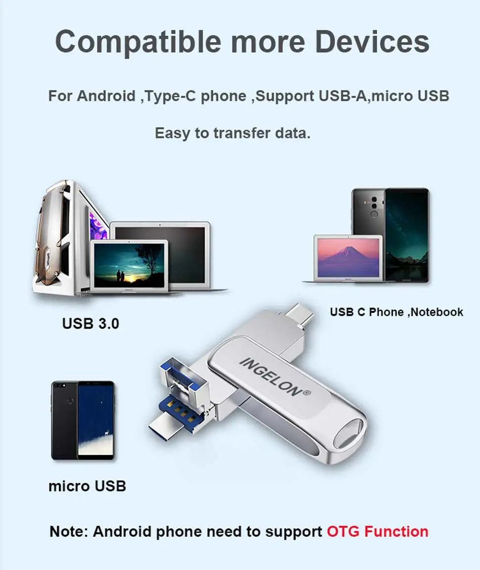 Ingelon USB Flash 3,0 32 Гб 64 Гб 128 ГБ tipo c OTG microUSB cle вращающийся металлический диск на ключ DJ индивидуальный логотип OEM Pendrive