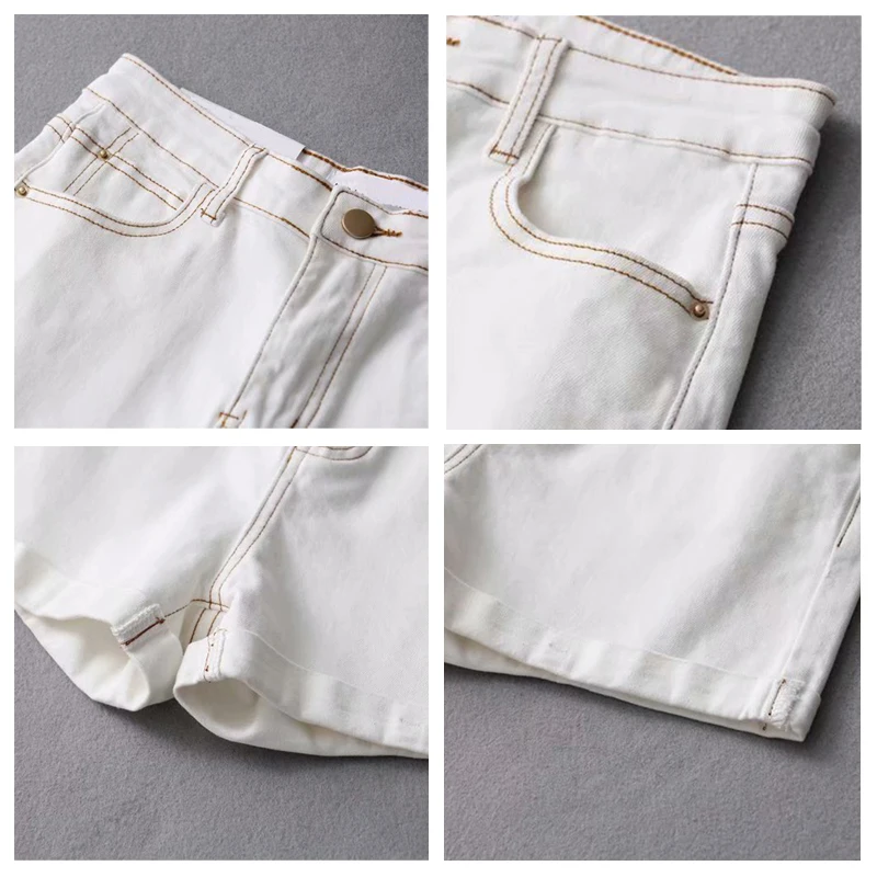 CWLSP летние белые лоскутные Женские винтажные уличные короткие джинсы с высокой талией для женщин, женские джинсовые шорты ete QL3922