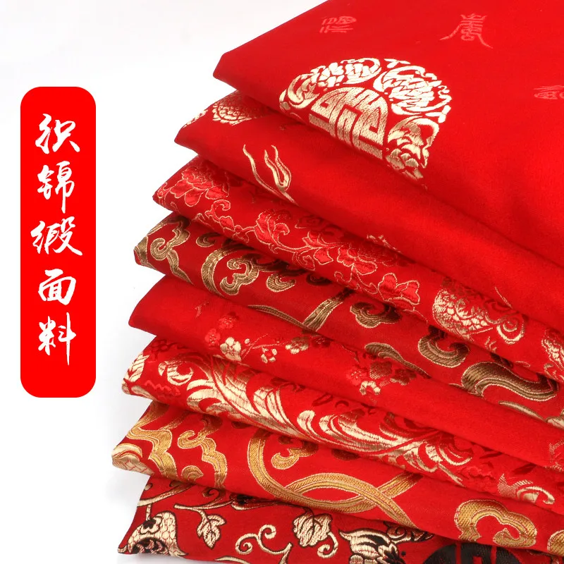 Width 150cm Chinese Red Tang Suit Cheongsam Sheet Cloth Silk Like Damask Jacquard Brocade Metallic Fabric