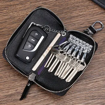 

PU Leather Women Men Car Key Zipper Case Wallet Multi-function Cards Auto Remote Key Holder