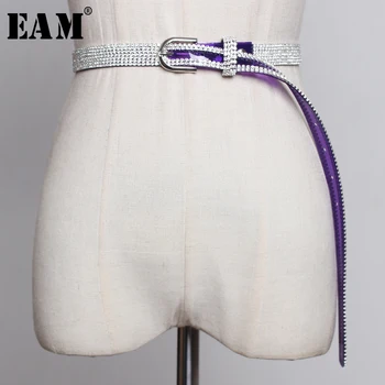 

[EAM] 2020 New Spring Summer PVC Rhinestone Shining 5 Colors Buckle Personality Long Belt Women Fashion Tide All-match JT451