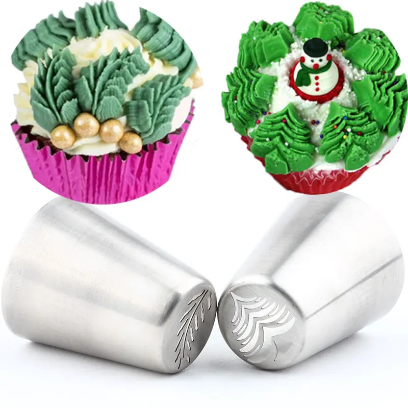 

Christmas Tree 2Pcs Decoration Cake Piping Icing Tips Russian Pastry Nozzles Baking Cupcake Cookie Confectionery Tools