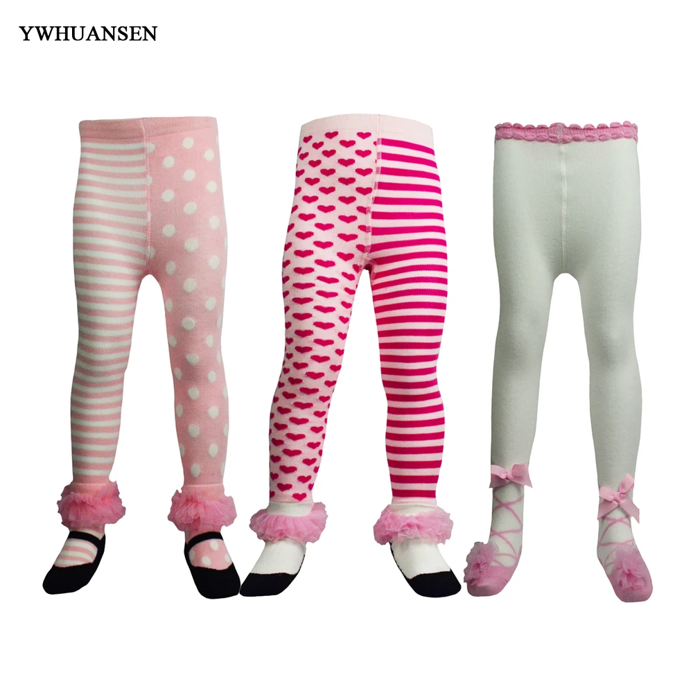 

YWHUANSEN Bowknot Children Autumn Winter Tights Cotton Dot Striped Lace Floral Infant Knitted Collant Tights Ballet Dance Hosier