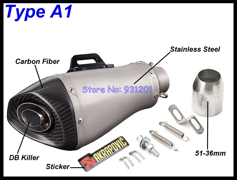 Entrada 51mm de Akrapovic tubo de Escape de carbono para S1000RR S1000R CBR650F CBR500 GSR750 GSXR1000 Z900 Z1000 etc