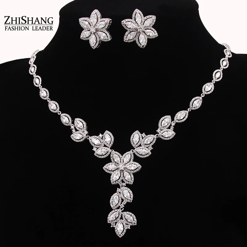 

2016 Luxury Flower Shape Zircon Wedding Jewelry Sets For Brides African Vintage Jewelry Set Parure Bijoux Femme WS072