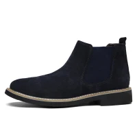 Dark blue Новинка; мужские ботинки «Челси»; ботильоны; модные мужские брендовые кожаные качественные слипоны в байкерском стиле; теплые мужские ботинки из хлопка; сезон осень-зима - Цвет: Dark blue