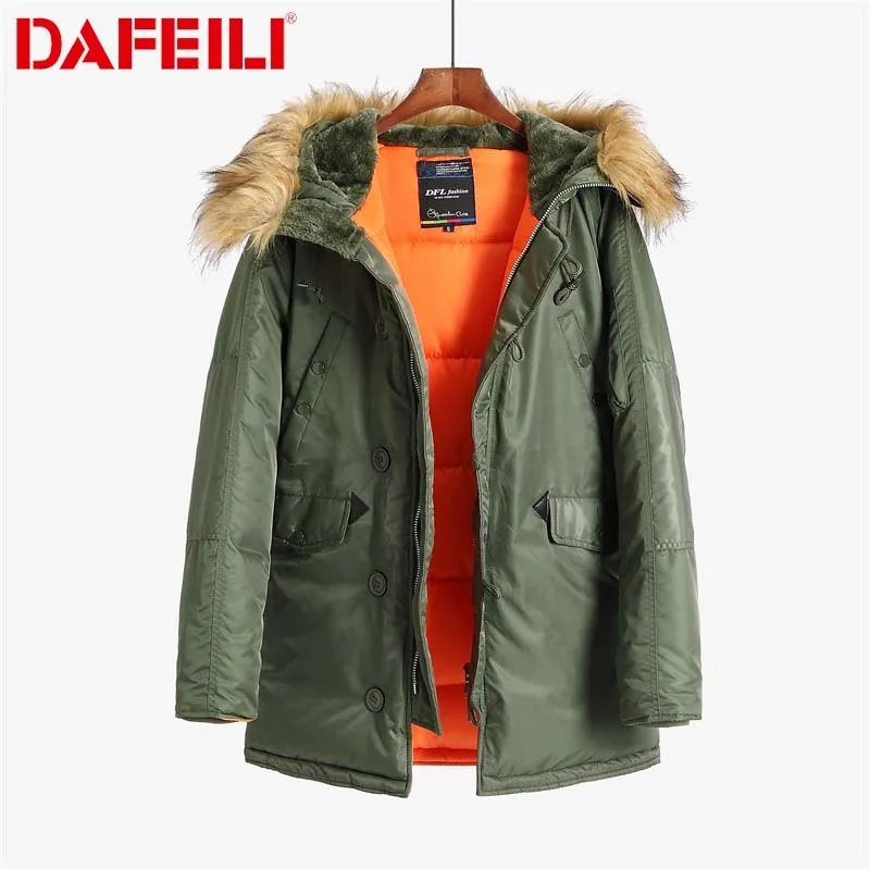 

N-3B winter coat men fur hood slim fit thick parka padded military jacket for cold weather