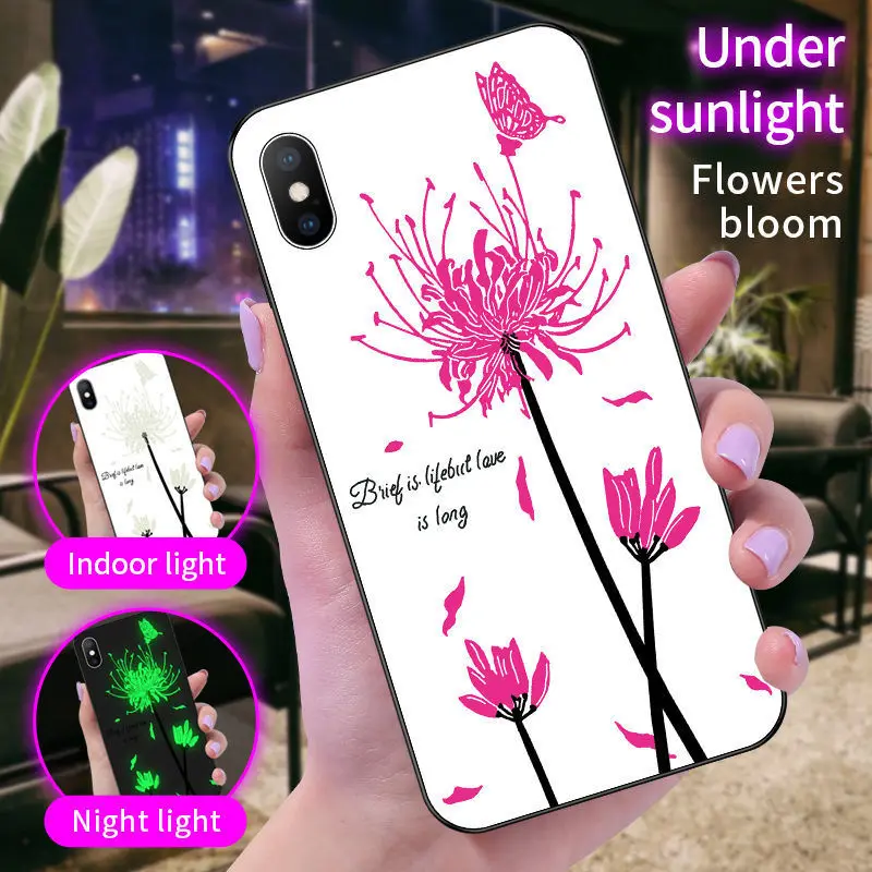 

Luminous Tempered Glass Case For Xiaomi Redmi Note 7 Case Back Cover For Xiaomi Redmi Note 7 Pro Redmi 7 Case Cover Phone Bag