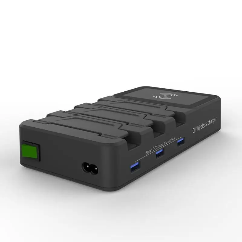 Ван Мощность складной Multi-Порты и разъёмы Беспроводной Быстрая зарядка USB Портативный Зарядное устройство Подставка держатель Мощность банк Беспроводной Быстрая зарядка USB порты и разъёмы