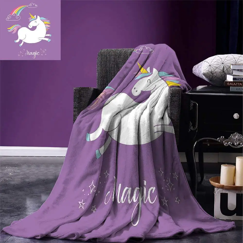 

Unicorn Throw Blanket Mythical Animal with Clouds and Rainbow Figure Fairy Cute Unicorn Image Print Warm Microfiber