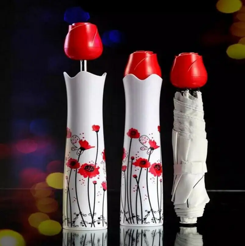 Novelty Rose Vase Umbrellas Personalized Rain Umbrella Super Cute And