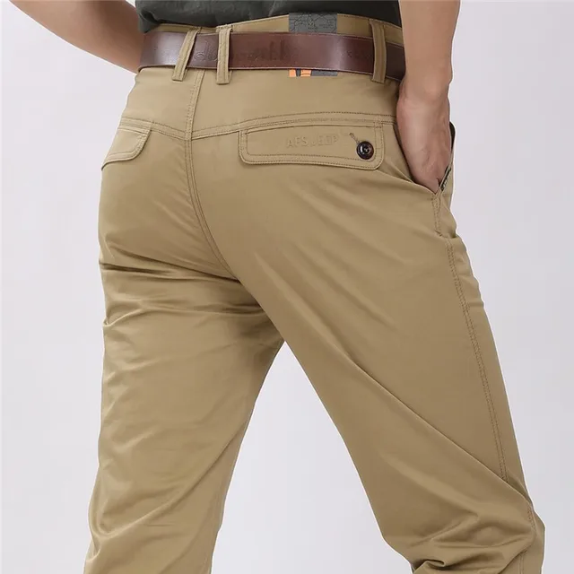 Spring Autumn Man Casual Pant Solid 100 Cotton Khaki Straight Trousers