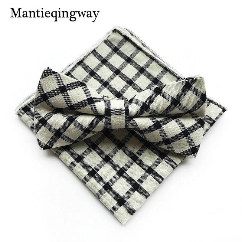 Mantieqingway Галстуки Костюмы Для Мужчин's платки Bowties плед платок для свадьбы Бизнес Хлопок Боути Платки носовые для девочек комплект