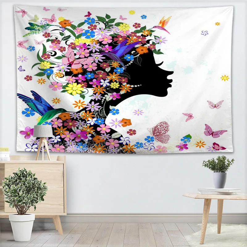 Custom Tapestry Woman Flowers Tapestry Wall Hanging Tapestries Forest