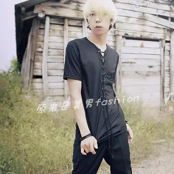 

Exclusive New Korean T Shirt Man Slim England Style Band Sexy Low Collar Hip Hop Short Sleeve Men's T-shirt Wholesales
