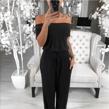 

New Fahsion Womens Lady Sexy Off Shoulder High Waist Wide Leg Summer Rompers Jumpsuits Playsuits Solid Casual Loose