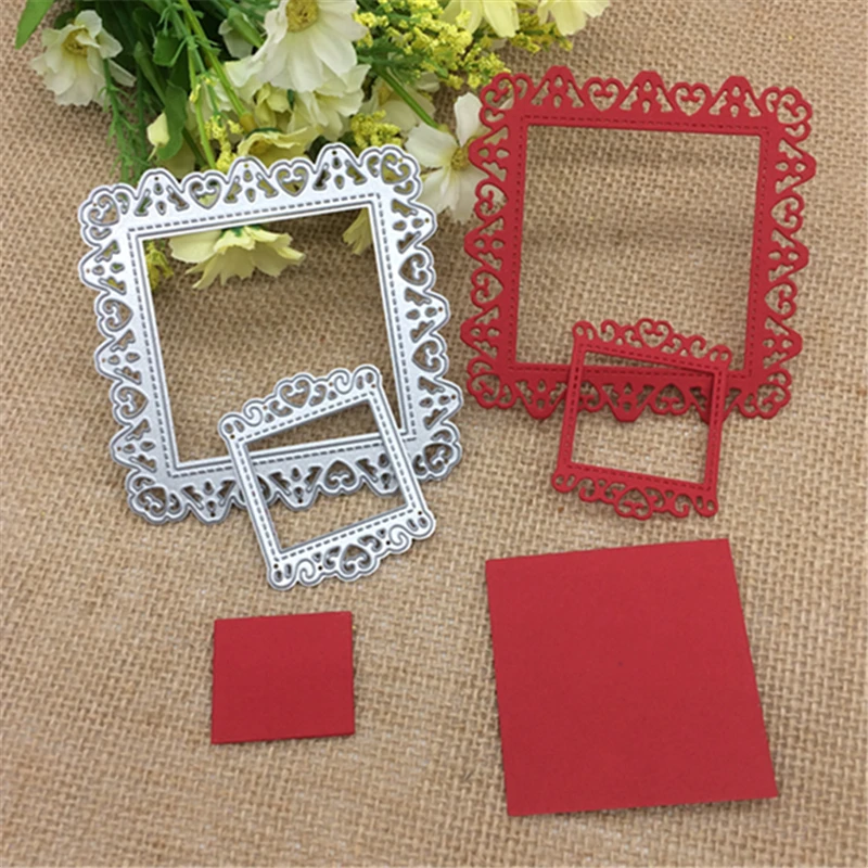 

2pcs Flower photo frame square Metal Cutting Dies Stencil Scrapbooking Photo Album Card Paper Embossing Craft DIY Cut Craft