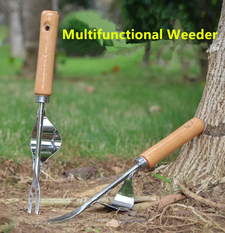 

Manual Weeder Fork Stainless Steel Wood Handle Gardening Weeding Tool Garden Transplanting Digging Tools