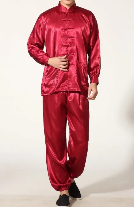 Бордовый Китайский Мужской Полиэстер Атласная Одежда Комплект Wu Shu костюмы костюм кунг-фу Размер S M L XL XXL XXXL M0048-C