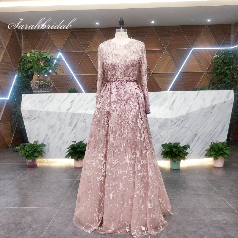 Robe De Soiree Роскошные вечерние платья с длинными рукавами, украшенные кристаллами, с круглым вырезом, длина до пола, женские вечерние платья WT5481