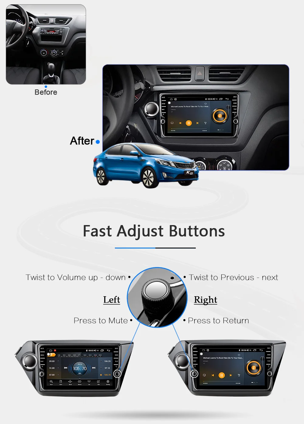 Clearance Funrover android 9.0 2 din car dvd multimedia player for Kia k2 rio 2011-2016 car radio gps navigation DSP split screen 4G+64G 10