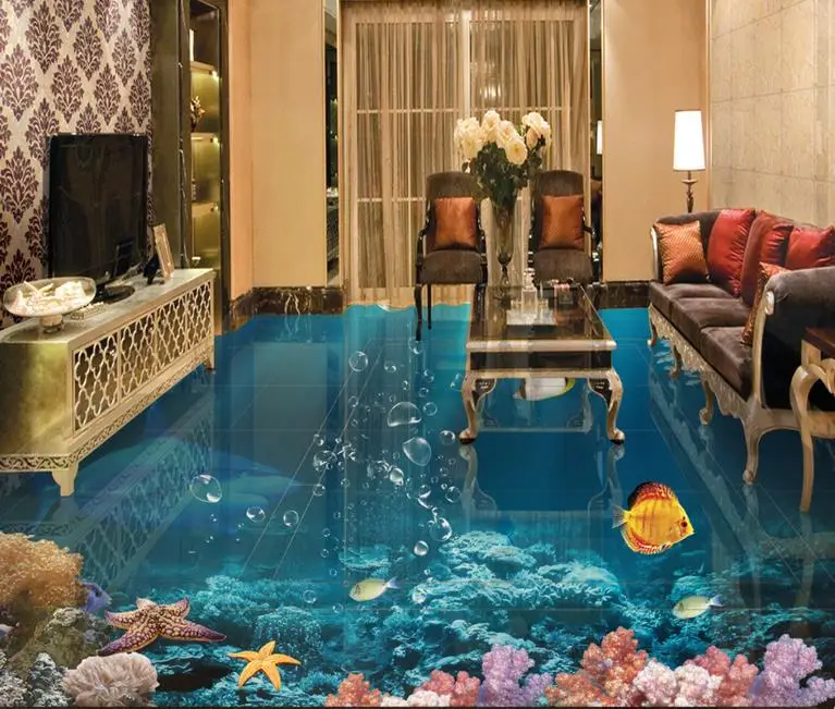 3d напольная плитка papel de parede под водой роскошный подводный мир Акула напольные