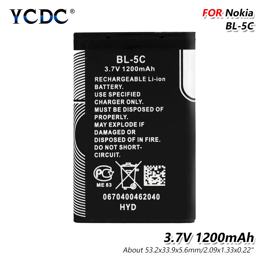 3,7 V BL-5C 1200 мА/ч, литий Батарея долгий срок службы батареи сотового телефона BL 5C BL5C для Nokia 1100 1101 1110 1112 1208 1600 1680