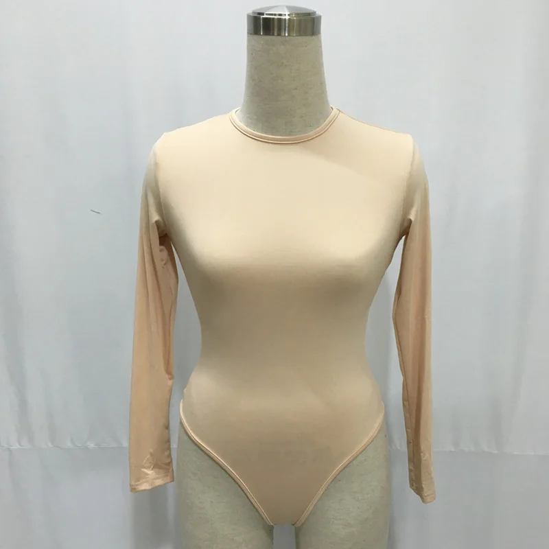 Sexy long sleeve bodysuit Women elastic black nude fashion elegant bodysuit Casual Button winter autumn romper Female body suits