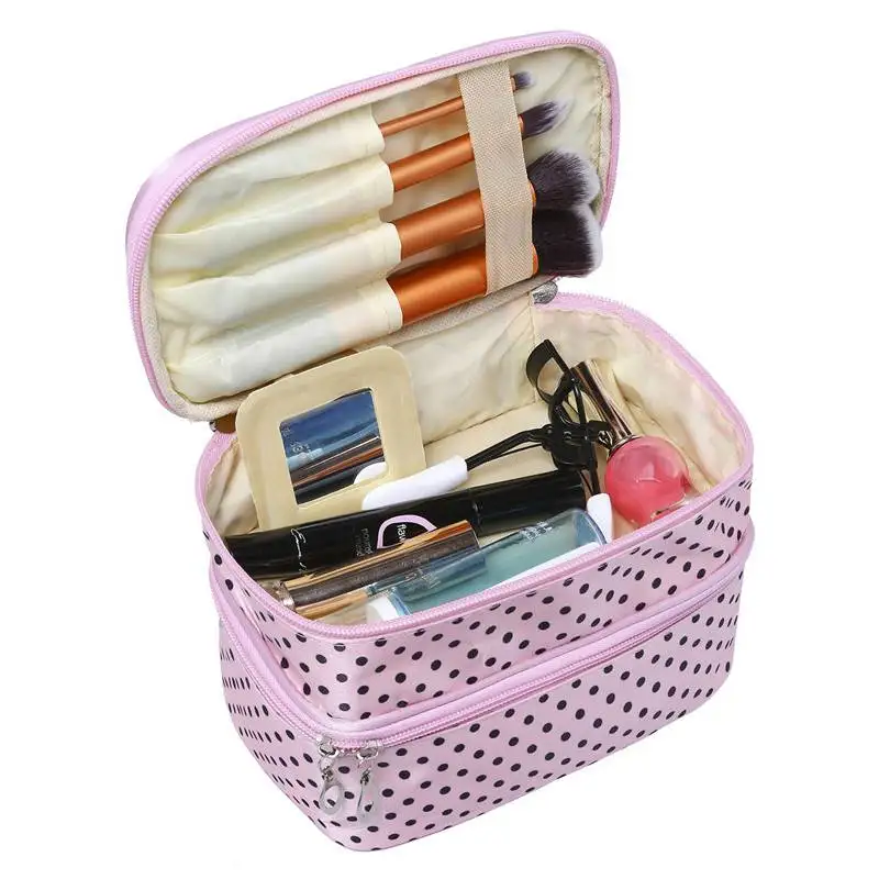 Double Layer Nylon Waterproof Makeup Bags Organizer Women Cosmetic