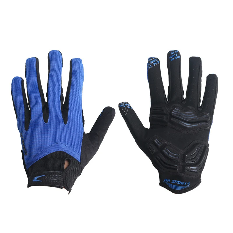 Абсолютно новые перчатки для велоспорта, полный палец, спортивные, противоударные, MTB, велосипед, перчатки для сенсорного экрана, мужские, женские, велосипедные, гелевые, длинные перчатки для пальцев - Цвет: Blue