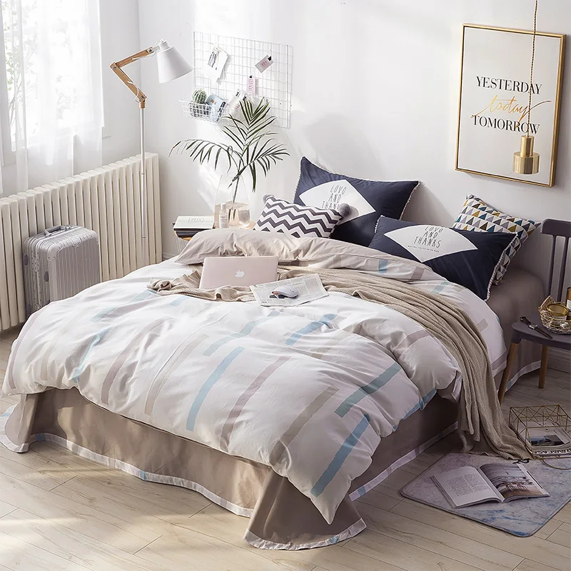 

100% Cotton Home Textile Minimalistic Color Stripe Pattern Bed Linens 4Pcs Bedding Sets Bed Set Duvet Cover Bed Sheet Mans Cover