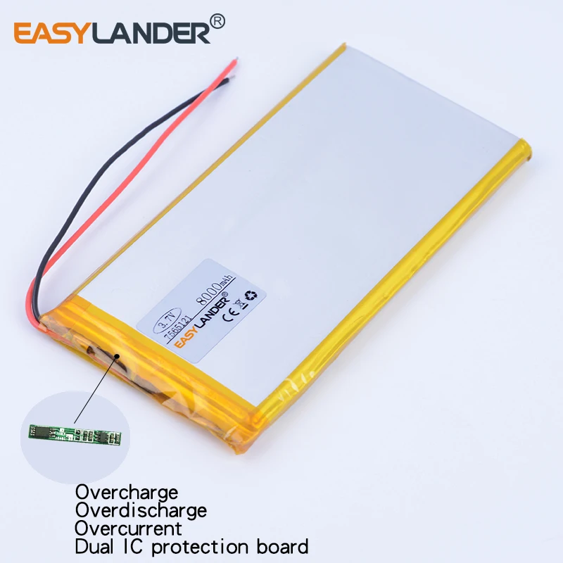 Bateria Polímero de Lítio Recarregável 7565121 3.7v 8000mah Li-íon para Tablet pc Meio Painel E-book Power Bank Portátil Consumo - Image 2