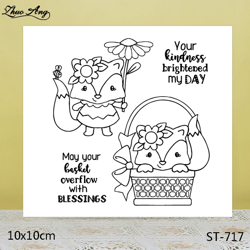 

ZhuoAng Cartoon Style Cute Fox Clear Stamps/Seals For DIY Scrapbooking/Card Making/Album Decorative Silicon Stamp Crafts