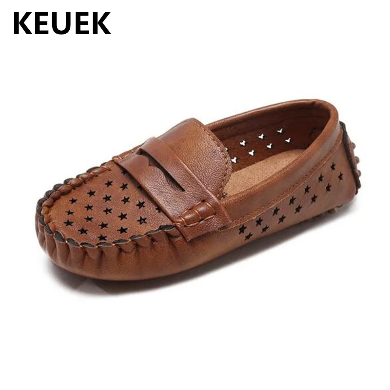 

New Children Loafers Cut-Outs Breathable Dress Shoes Boys Girls Casual Spring/Summer Leather Shoes Kids Toddler Flats 018