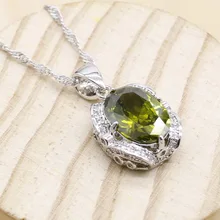 Овальные оливково-Зеленые Синие красные камни 925 Серебряное ожерелье Подвеска для женщин ювелирные изделия 3 Цвета