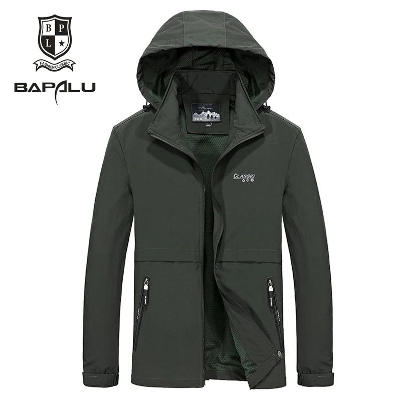 

Spring Autumn Thin Jacket Men Solid Color Breathable lapel European and American style Jacket Men's Casual Hooded Jacket Coat