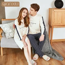 Пижама Qianxiu для мужчин, в полоску, хлопок, для женщин и мужчин, пижамный комплект, короткий рукав, шорты, одежда для отдыха, 918117