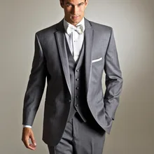 Мужской костюм комплект из 3 предметов(куртка брюки жилет галстук) Slim Fit Высокое Качество Нотч брендовая одежда мода Терно Masculino серый костюм