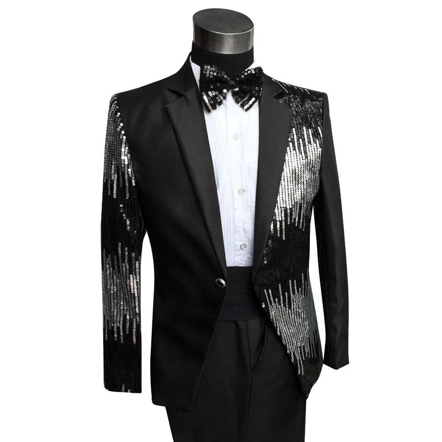 Hot Sale Black Sequined Mens Wedding Suit Party Prom Groom Suit