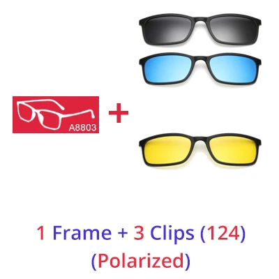 Ralferty Polarized Sunglasses Men Women 5 In 1 Magnetic Clip On Glasses TR90 Optical Prescription Eyeglass Frames Magnet Clips 1 Frame 3 Clips 124