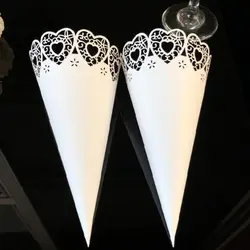 50pcs Laser Cut Love Heart Lace Laying Candy Wedding Party Favors Confetti Cones Paper Cone Decoration Supplies Gift #710