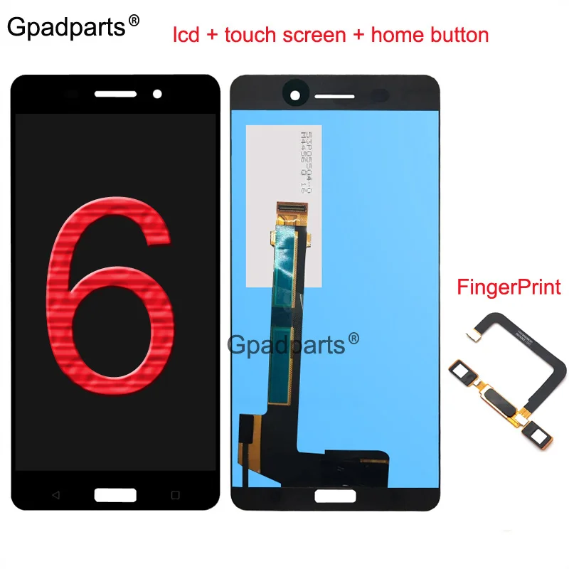 

Original For Nokia 6 N6 lcd nokia6 lcd display touch screen Digitizer Assembly with Fingerprint Home Menu button Flex