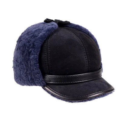 mens winter bomber hats RY981 Luxury Winter Man Real Leather Full Wool Goat Fur One Bomber Hats Male Fleece Warm Caps Brown/Dark Blue Motocycle Bonnet sheepskin flying hat Bomber Hats