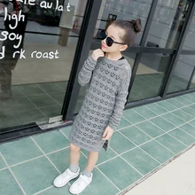 Female child medium long font b sweater b font 2016 autumn child cutout knitted o neck