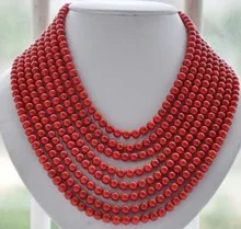 

wholesale hot sale 8 strands 6MM round red Artificial coral bead necklace Fashion Jewellery Crystal WomenFactory direct sale