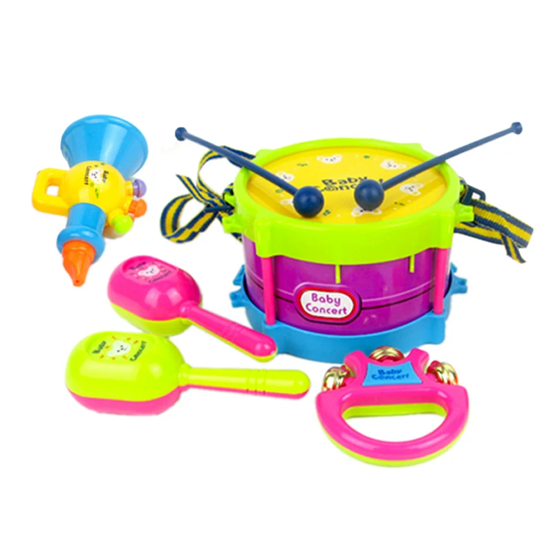 5pcs/set Toy Musical Instrument Kids Music Toys Roll Drum Musical Instruments Band Kit Infant Playing Children Toy Gift