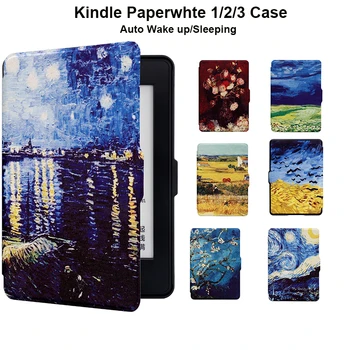 

Kindle Paperwhite 1 2 3 Leather Cover Van Gogh Desgin Ultra Slim PU Sleeve Case with Auto Wake up/Sleep 6 inch Screen Protector