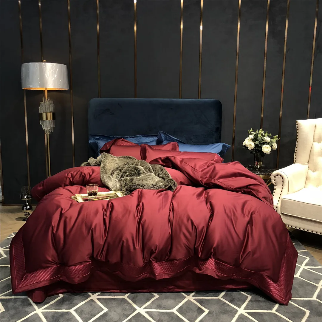 

Luxury embroidery comfortable bedding set 100s long-staple cotton 4pcs RUIYEE King size bed set duvet cover sheets pillowcase